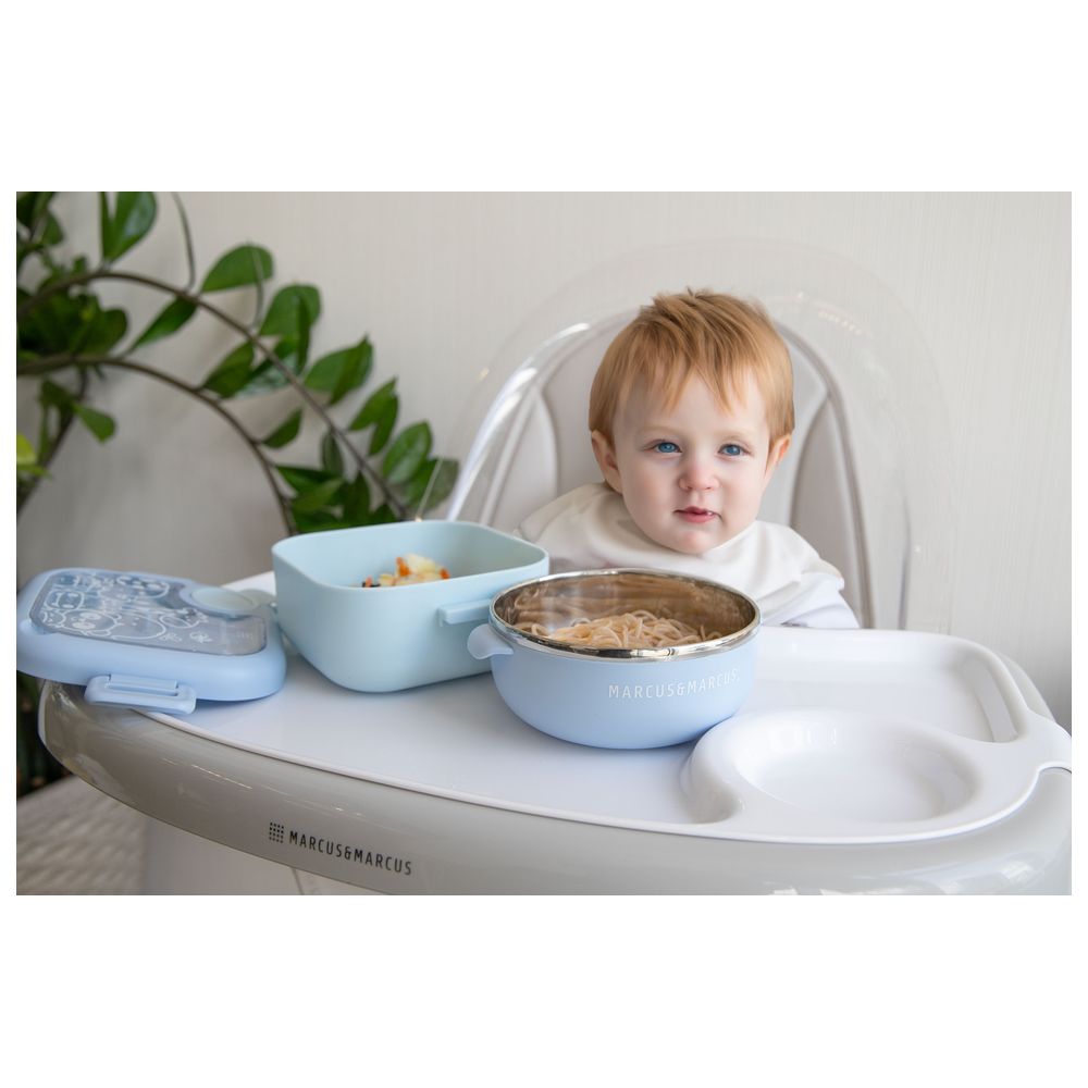 ماركوس & ماركوس - مجموعة تناول الطعام للسفر والتنقل مع ملعقة ومقص - أزرق