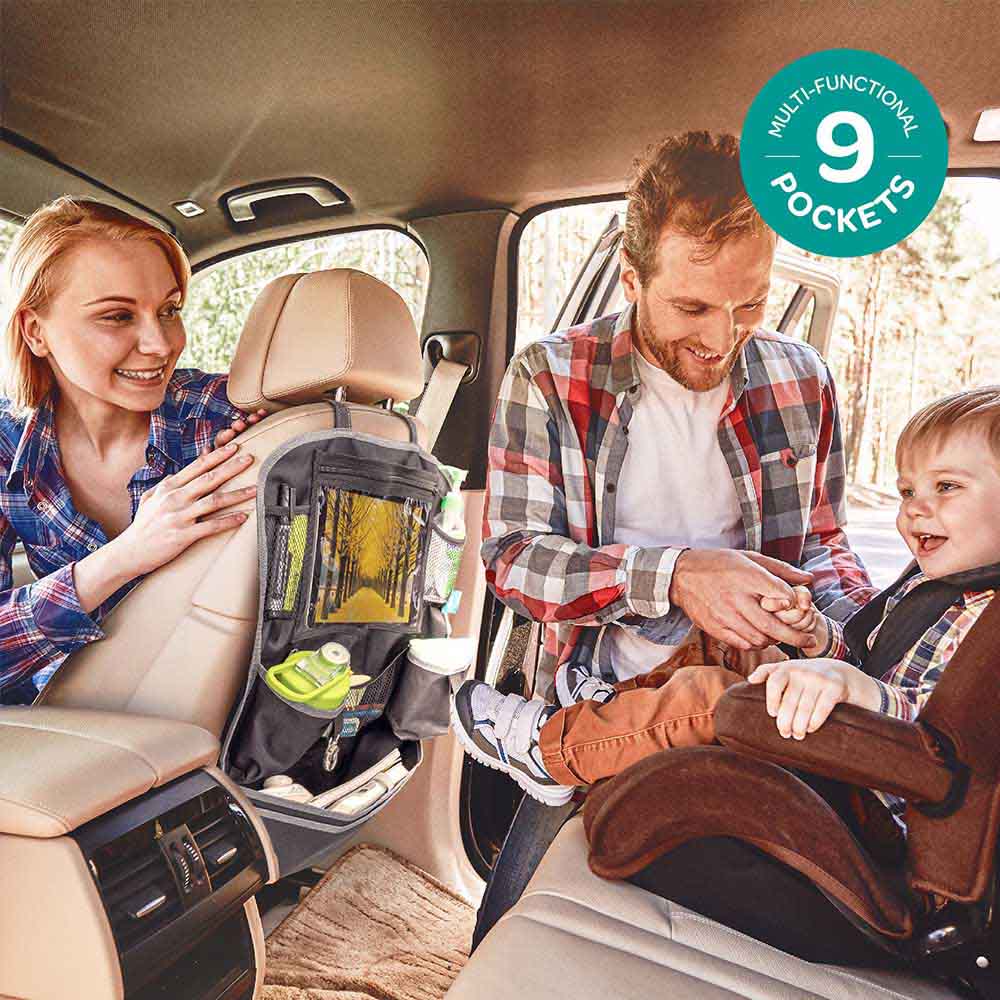 مون - منظم المقعد الخلفي للطفل- أسود مضلع