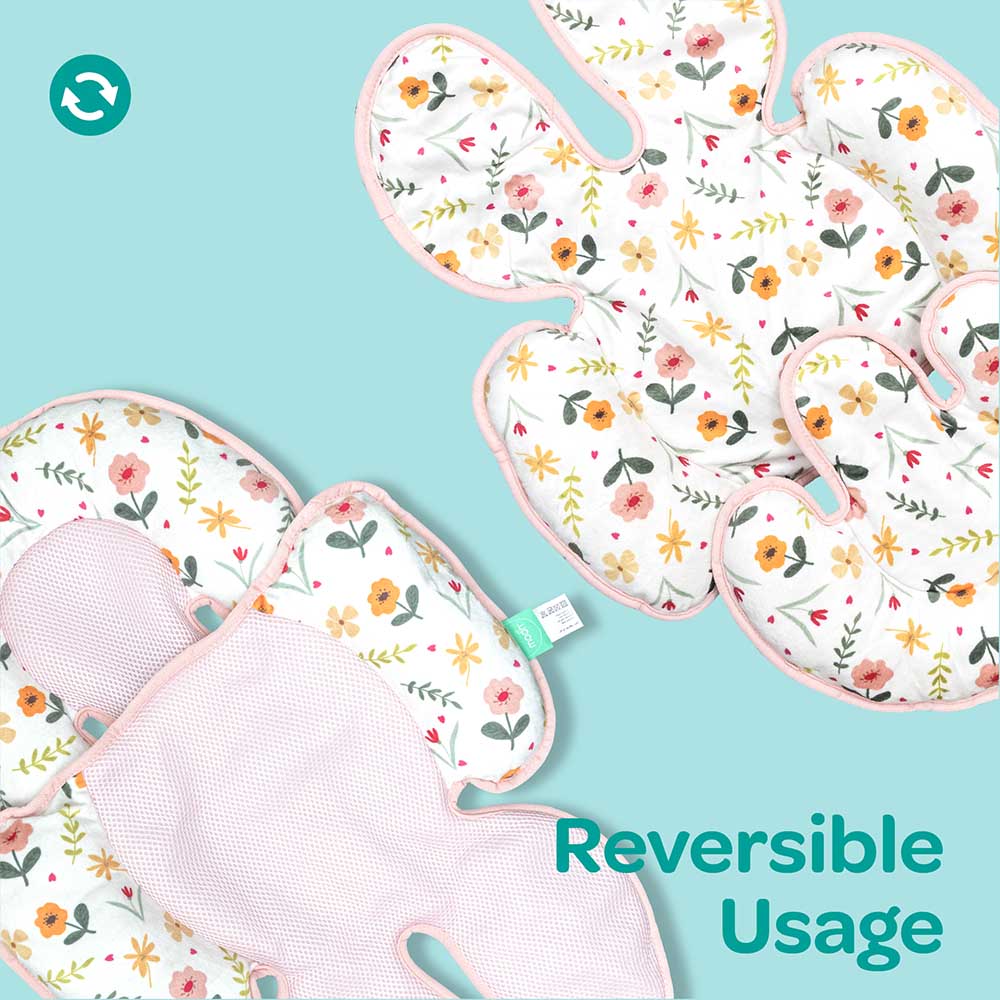 مون - وسادة كرسي السيارة  للأطفال قابلة للغسل لدعم الجسم فقط - زهور