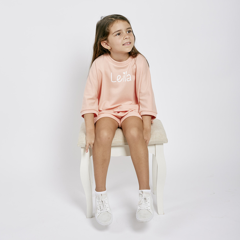 مون.أميليسا - طقم قطن تيري فرنسي للبنات - زهري خوخي - قطعتين