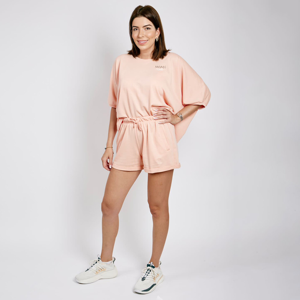 مون.اميليسا - طقم قطن تيري فرنسي للنساء - زهري خوخي - قطعتين