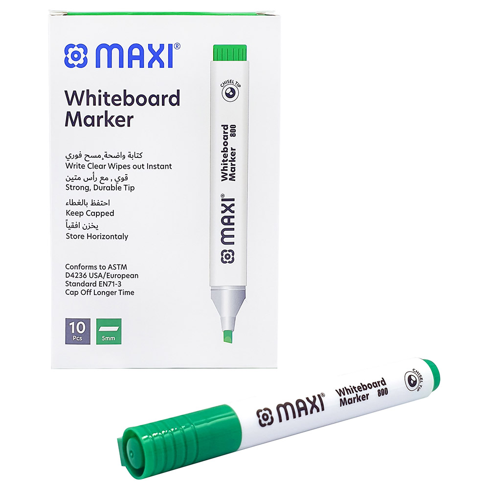 Maxi - Chisel Tip Whiteboard Marker - Green - 10pcs