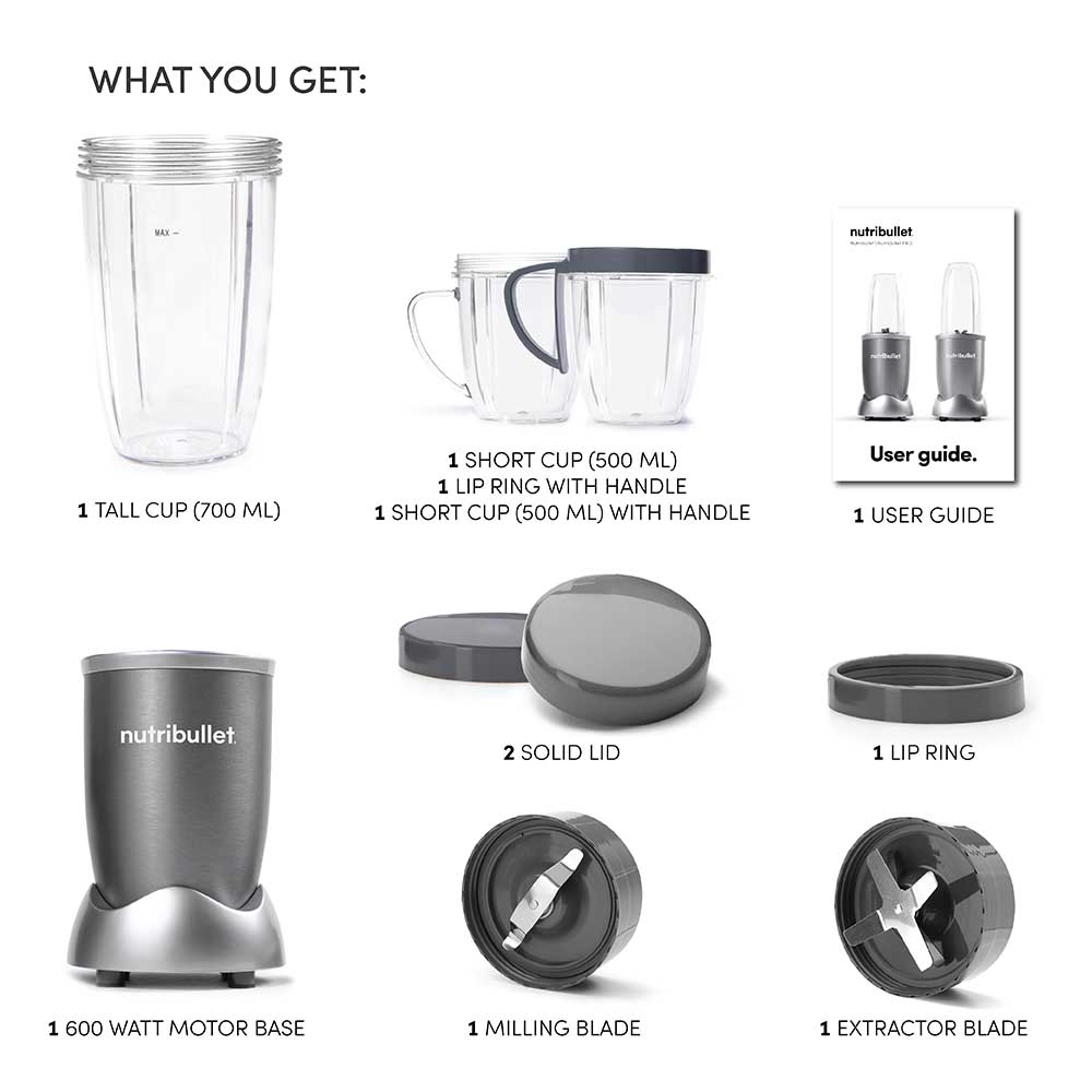 نيوتري بوليت - خلاط عالي السرعة - 600 واط - 12 قطعة - رمادي