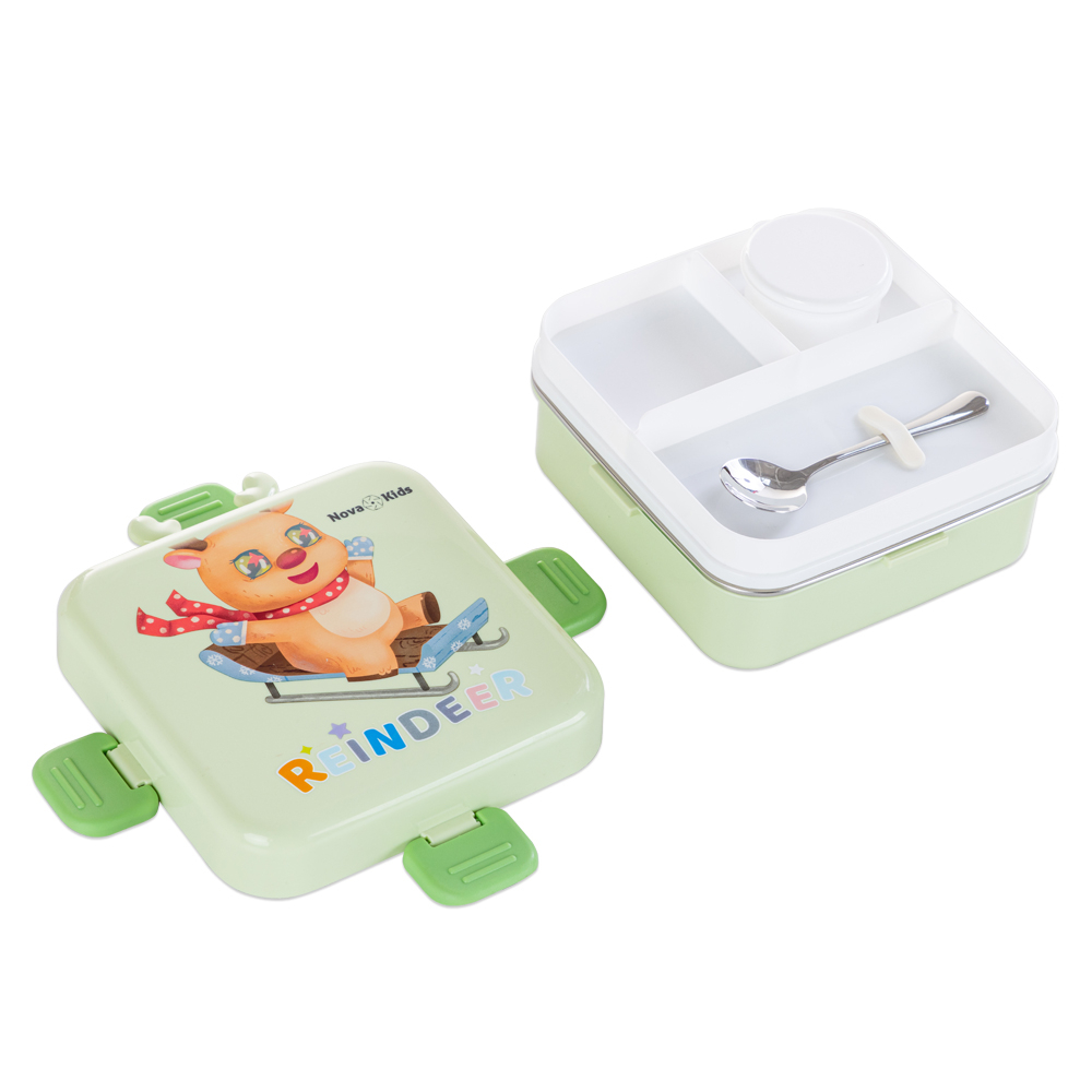 Nova Kids - 3 Compartment Stainless Steel Bento Lunch Box - Reindeer - 1.59 L