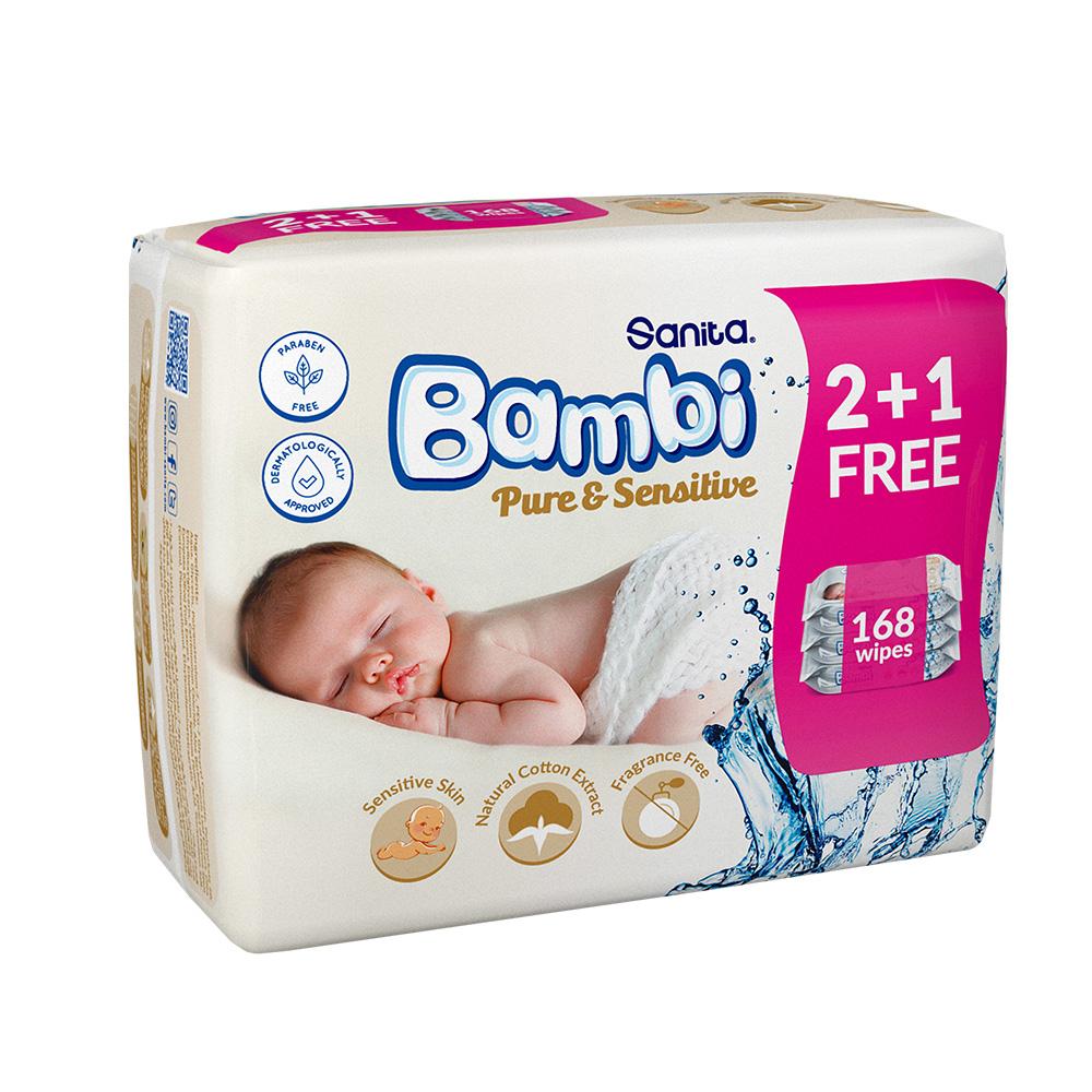 Sanita Bambi - Baby Wet Wipes Pure and Sensitive - Pack of 3 - 168 Wipes