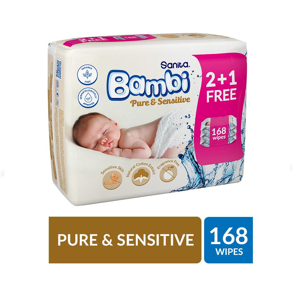 Sanita Bambi - Baby Wet Wipes Pure and Sensitive - Pack of 3 - 168 Wipes