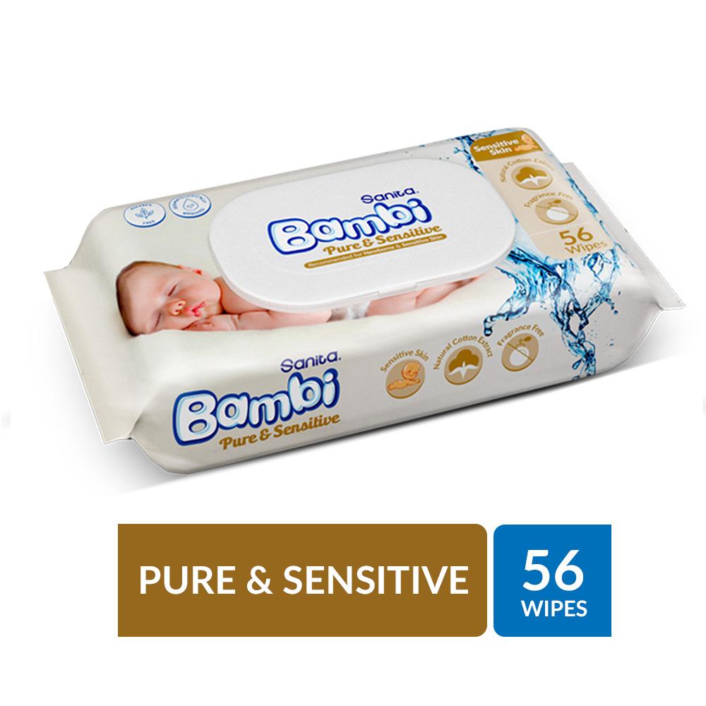 سنيتا بامبي - مناديل مبللة للأطفال نقية وحساسة - عدد 56