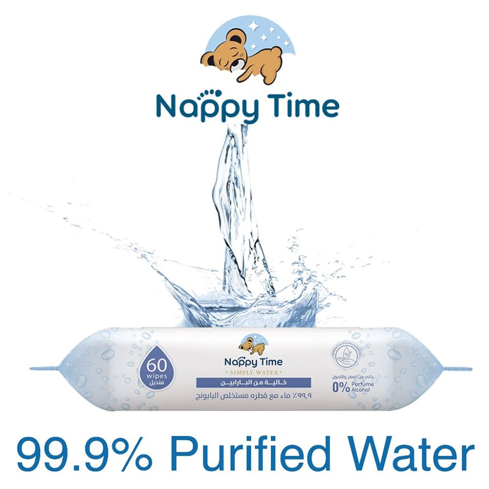 Nappy Time Baby Wipes 99.9% Pure Water With Chamomile - Pack of 9 - 540 Wipes