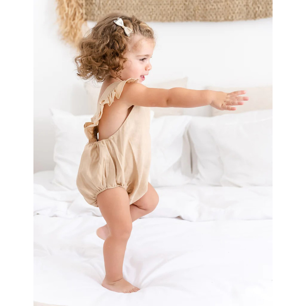 Maxims - Organic Linen Ruffled Back Onesie - Beige