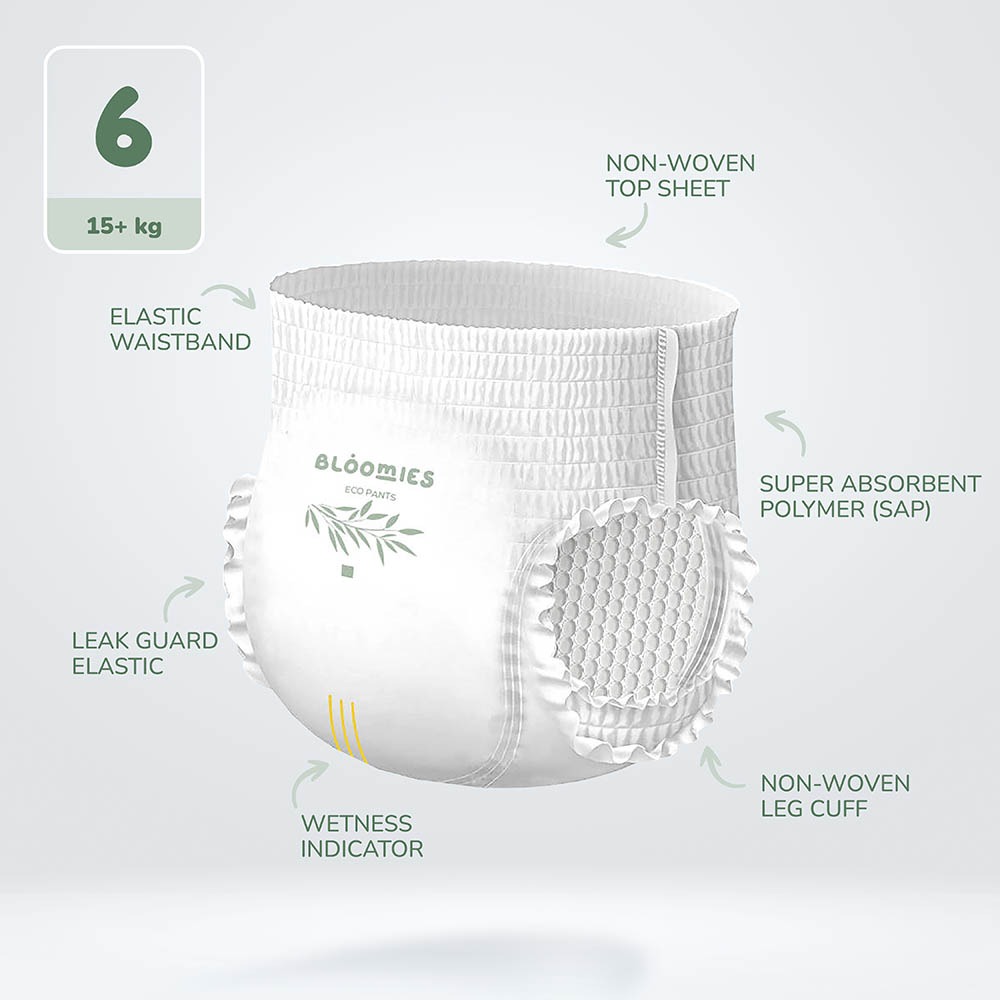 بلومز - حفاضات كلوت للأطفال من الخيزران - 15+ كجم - مقاس 6 - عبوة من 3 قطع - 66 حفاض