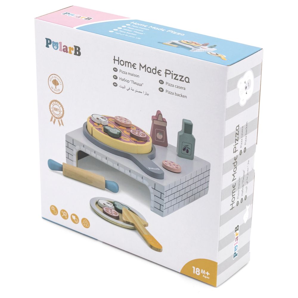 PolarB - Wooden Homemade Pizza Pretend Play Toy for Kids Age 2+