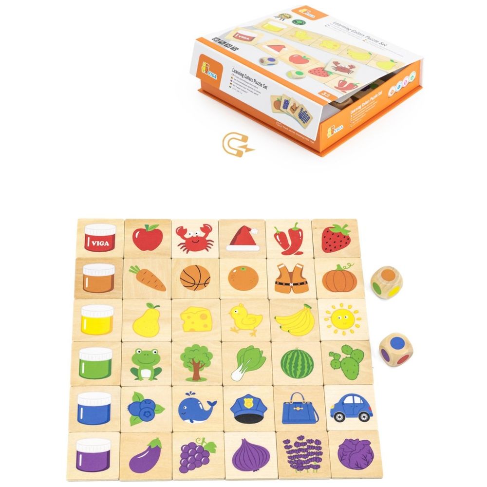 Viga - Learning Colors Mix & Match Puzzle Set - 36pcs Montessori Wooden Toy Magnetic Box