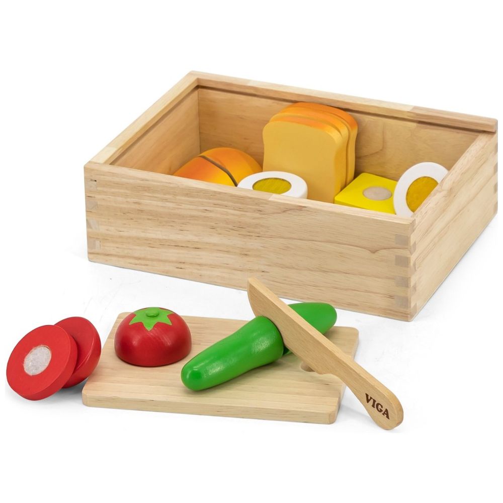 فيجا - مجموعة تقطيع خشبية لتحضير وجبة الإفطار، لعبة صنع الساندويتشات مع قطع طعام لاصقة
