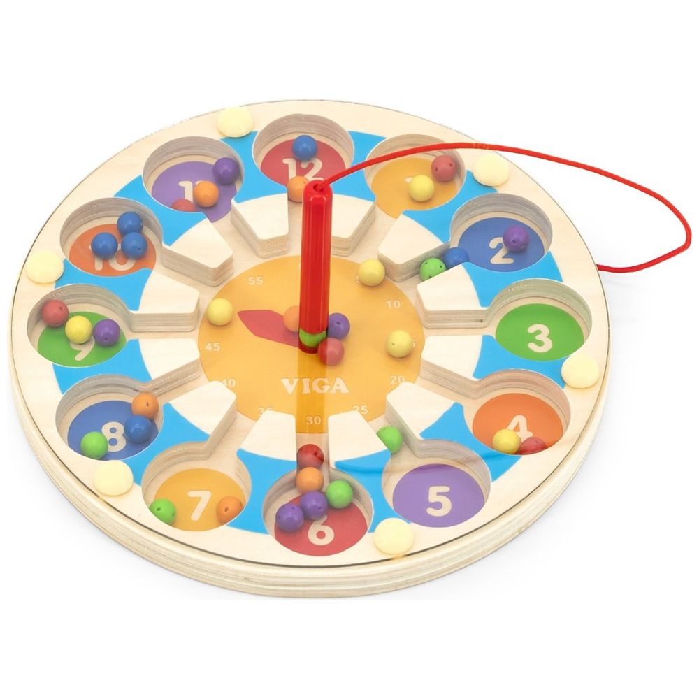 Viga - Wooden Magnetic Bead Trace Clock Montessori Learning Toy Early Math