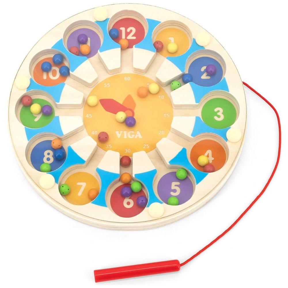 Viga - Wooden Magnetic Bead Trace Clock Montessori Learning Toy Early Math