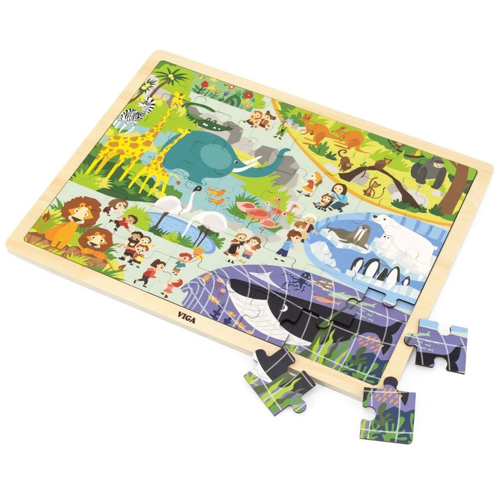 Viga - Zoo Jigsaw Puzzle - 48pcs Montessori Wooden Toy