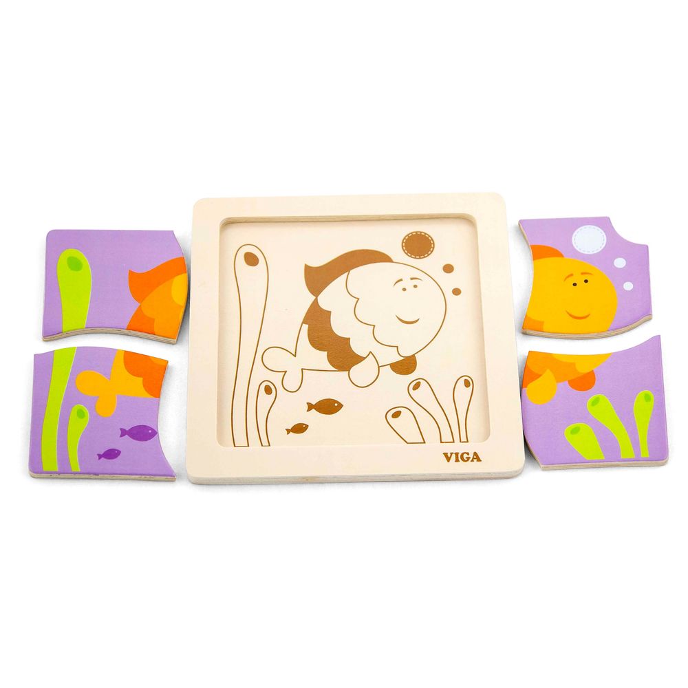 فيجا - لعبة أحجية مكعبات السمك الخشبية مونتيسوري - 4 قطع