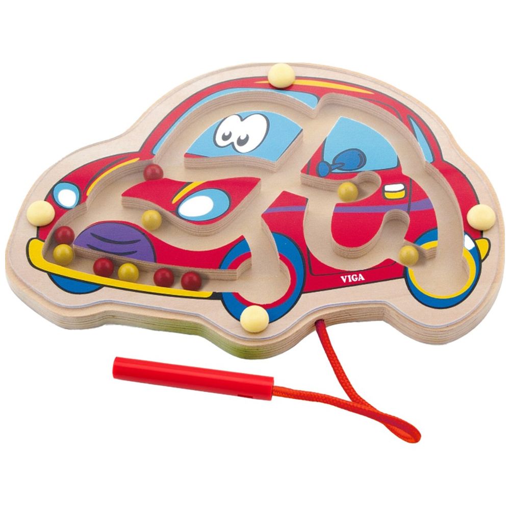 فيجا - لعبة تتبع الخرز المغناطيسي - سيارة - لعبة متاهة مغناطيسية خشبية