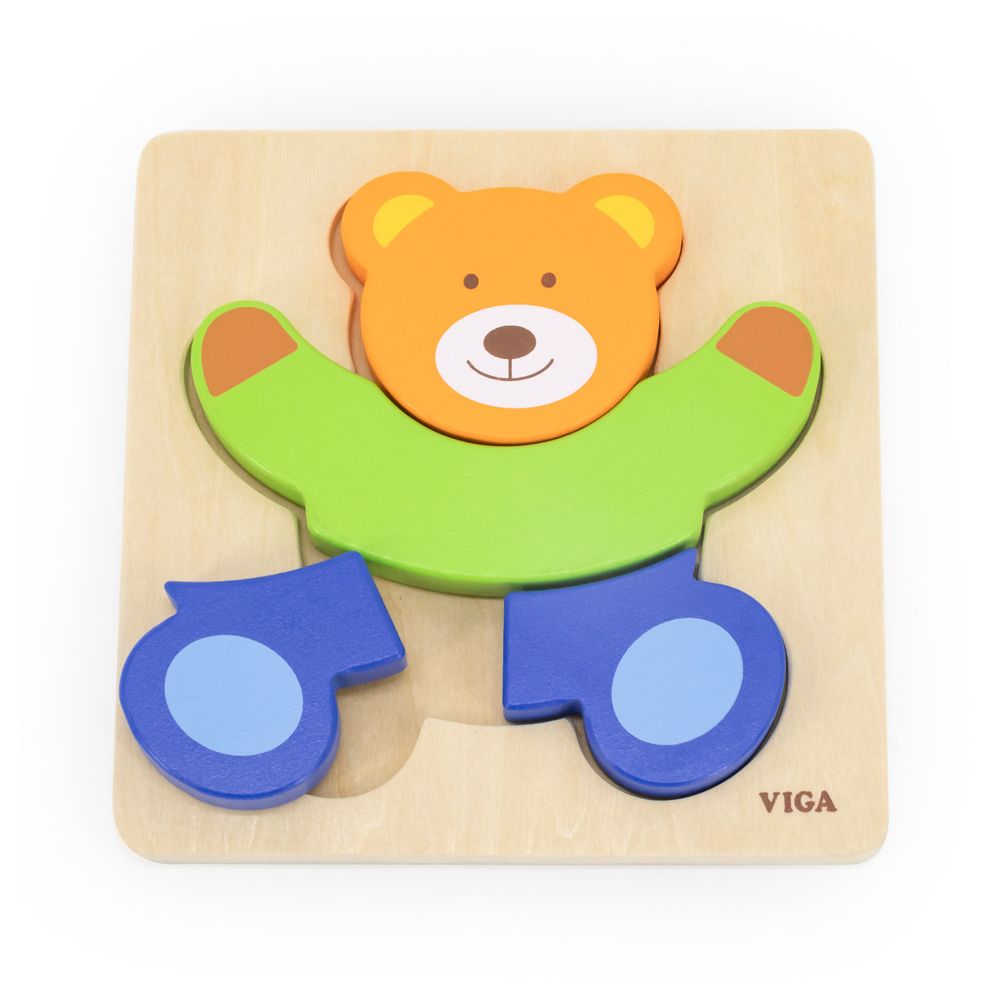 Viga - Bear Block Puzzle Montessori Wooden Toy - 4pcs