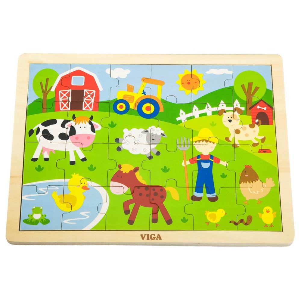 Viga - Farm Jigsaw Puzzle Montessori Wooden Toy - 24pcs