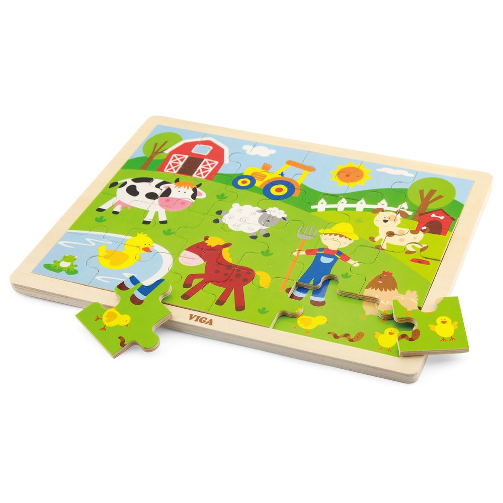 Viga - Farm Jigsaw Puzzle Montessori Wooden Toy - 24pcs