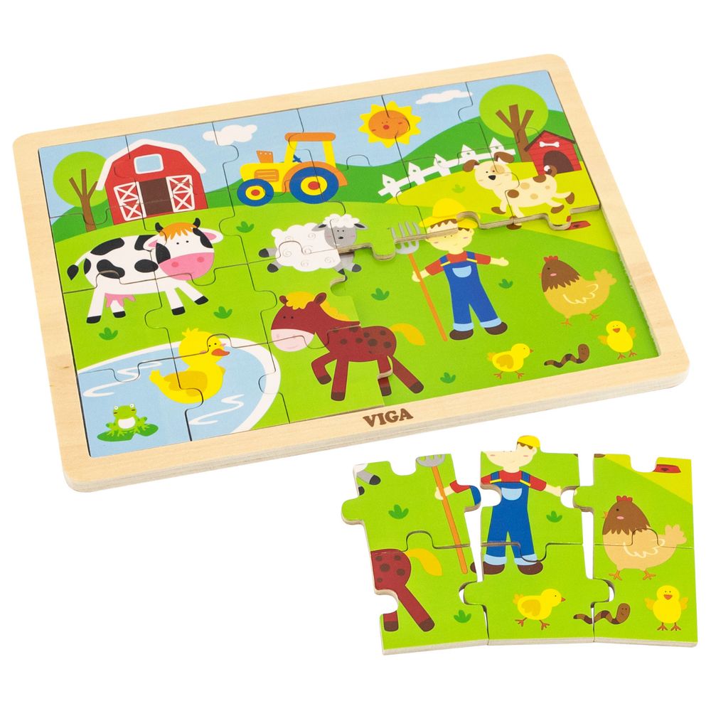 Viga - Farm Jigsaw Puzzle Montessori Wooden Toy - 24pcs