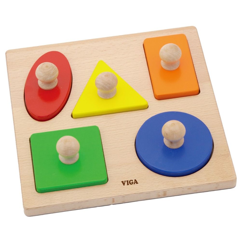 فيجا - لغز مقبض الأشكال - 5 قطع من ألعاب مونتيسوري الخشبية