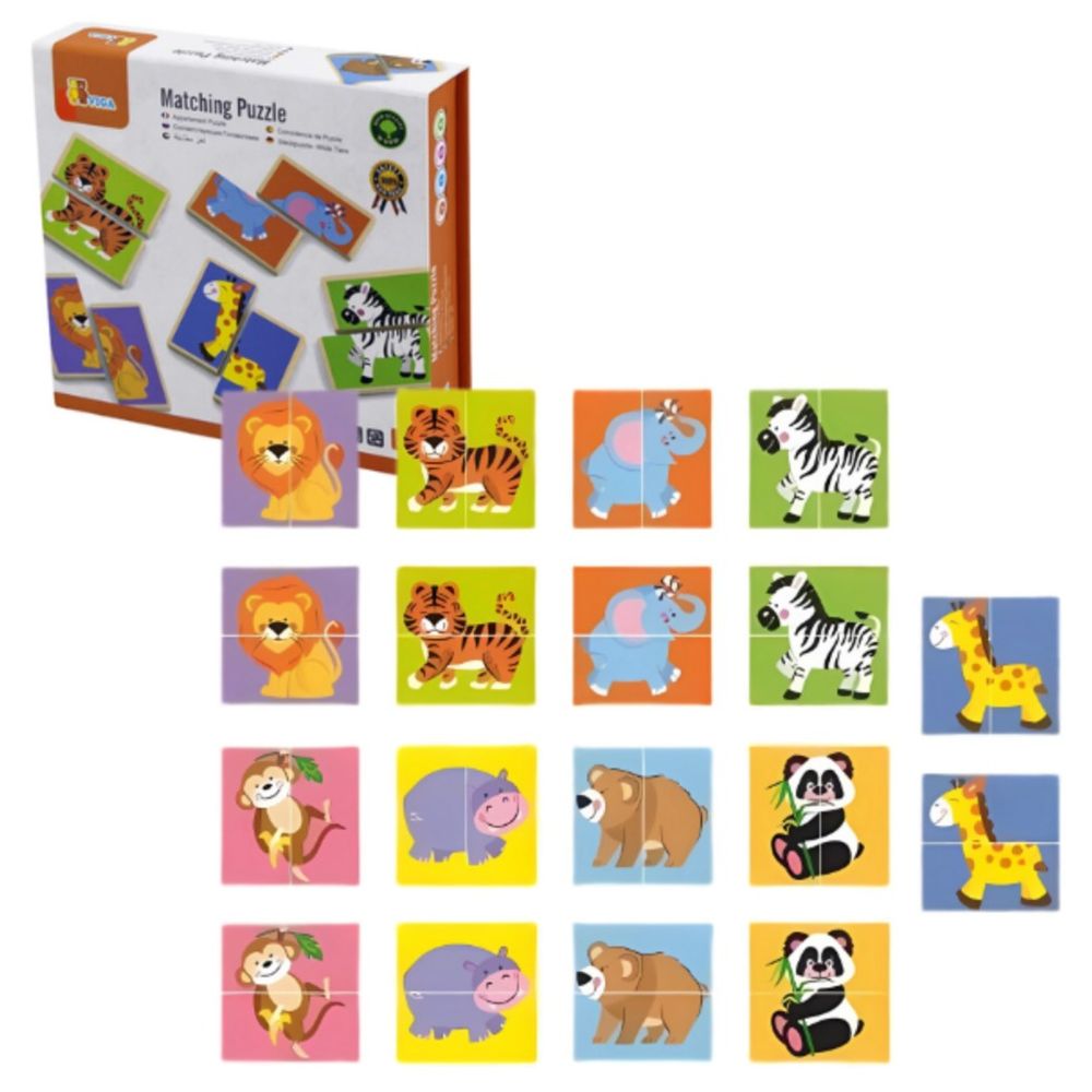 Viga - Wild Animals - 36pcs Mix & Match Puzzle Montessori Wooden Toy