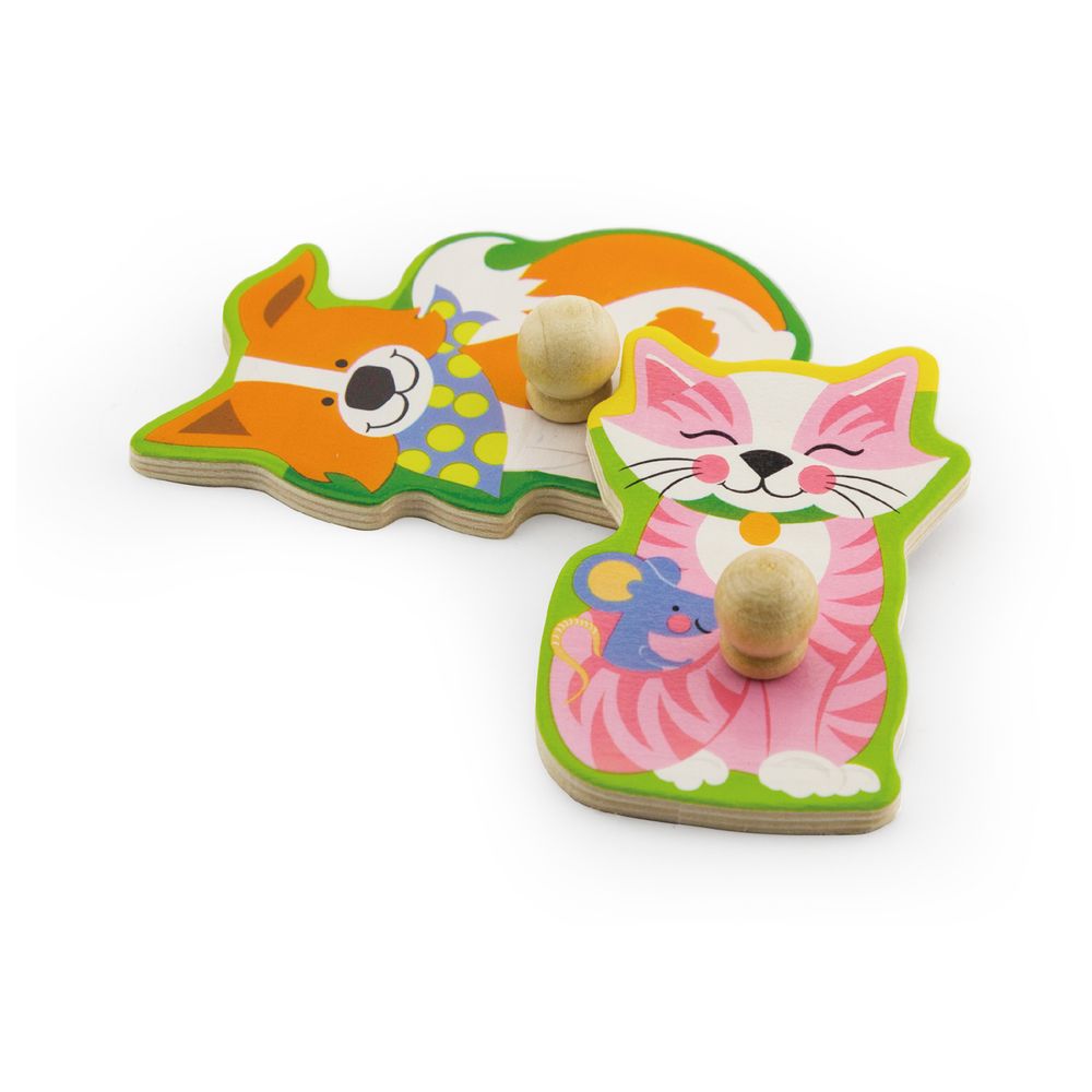 فيجا - أحجية مقابض حيوانات المزرعة مع صوت - 7 قطع - لعبة مونتيسوري تعليمية خشبية