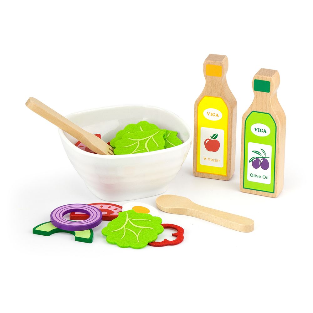 Viga - Little Chef Salad Play Set - 36pcs - Wooden Pretend Kitchen Toy