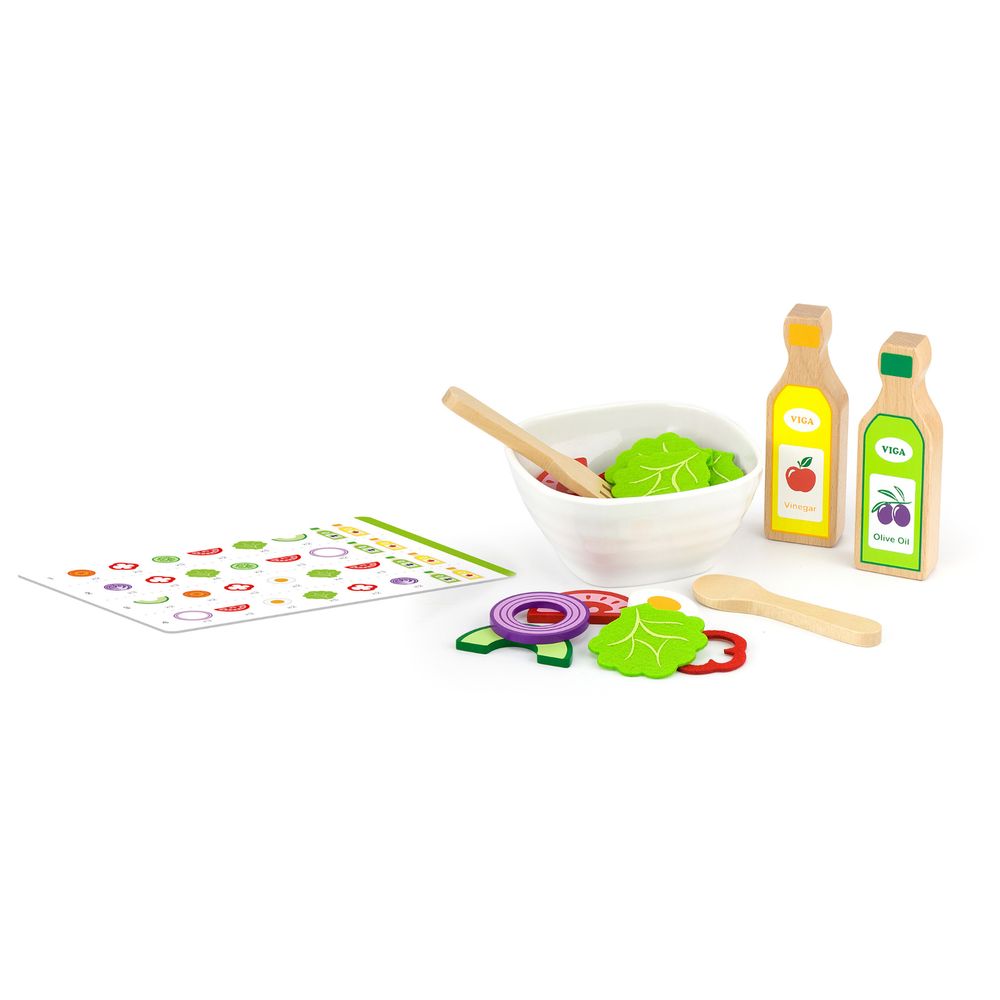 Viga - Little Chef Salad Play Set - 36pcs - Wooden Pretend Kitchen Toy
