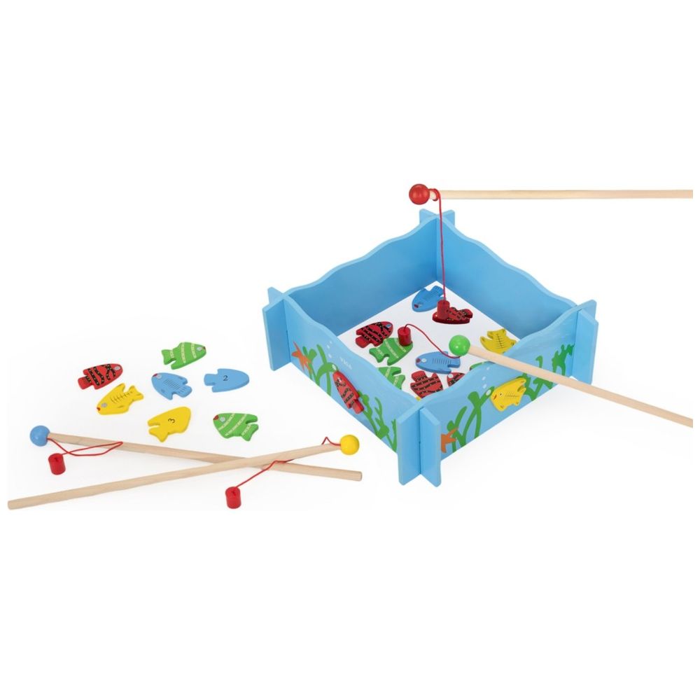 Viga - Wooden Fishing Game Magnetic Toy - 4 Rods & Numbered Fish