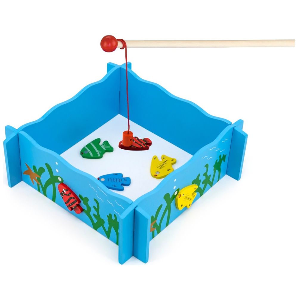 Viga - Wooden Fishing Game Magnetic Toy - 4 Rods & Numbered Fish
