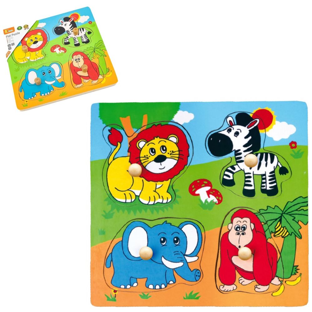 فيجا - أحجية مقابض الحيوانات البرية - 4 قطع لعبة تعليمية خشبية مونتيسوري