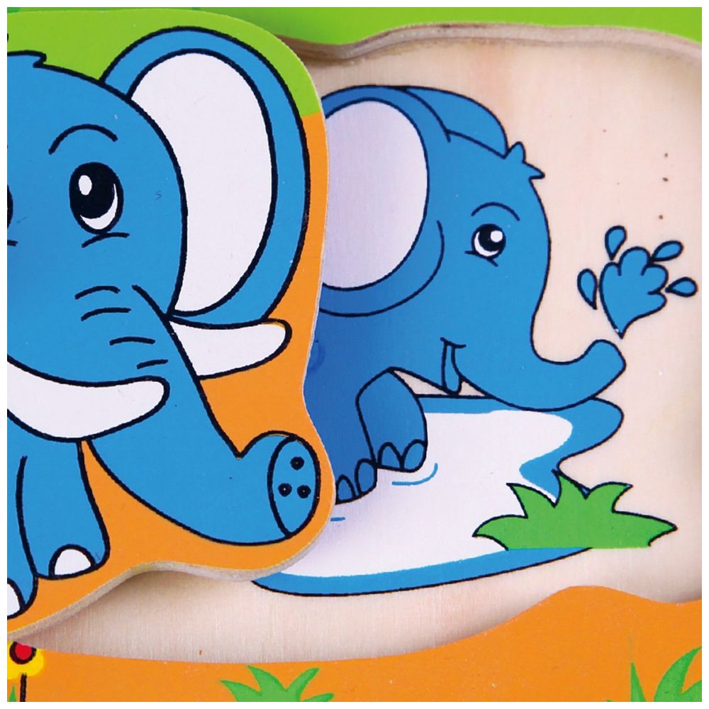 فيجا - أحجية مقابض الحيوانات البرية - 4 قطع لعبة تعليمية خشبية مونتيسوري