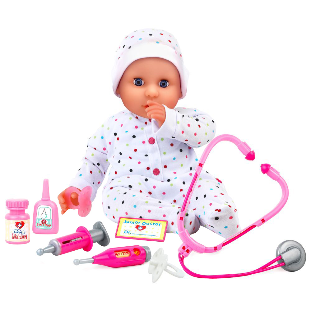 Dolls World - Dolly Doctor Soft Bodied Baby Doll Playset - 8 Pcs