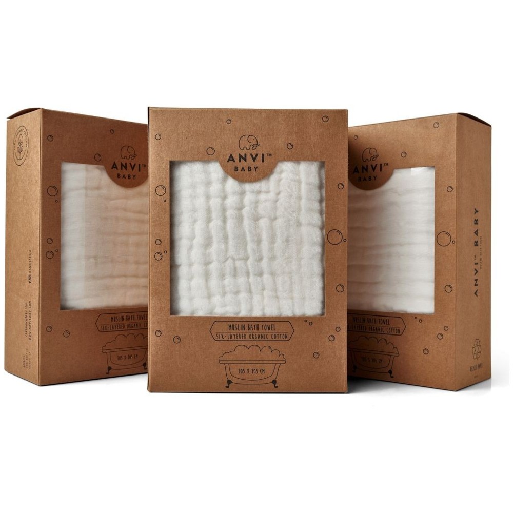 Anvi Baby - Personalized 100% Organic 6 Layered Muslin Bath Towel - 3 Pc Set