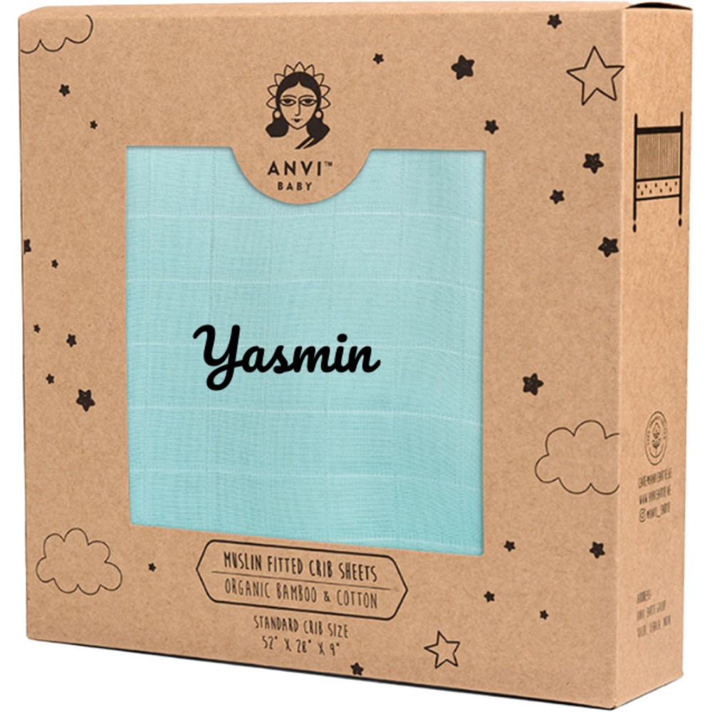 Anvi Baby - Personalized Organic Bamboo Muslin Fitted Sheet - Mint