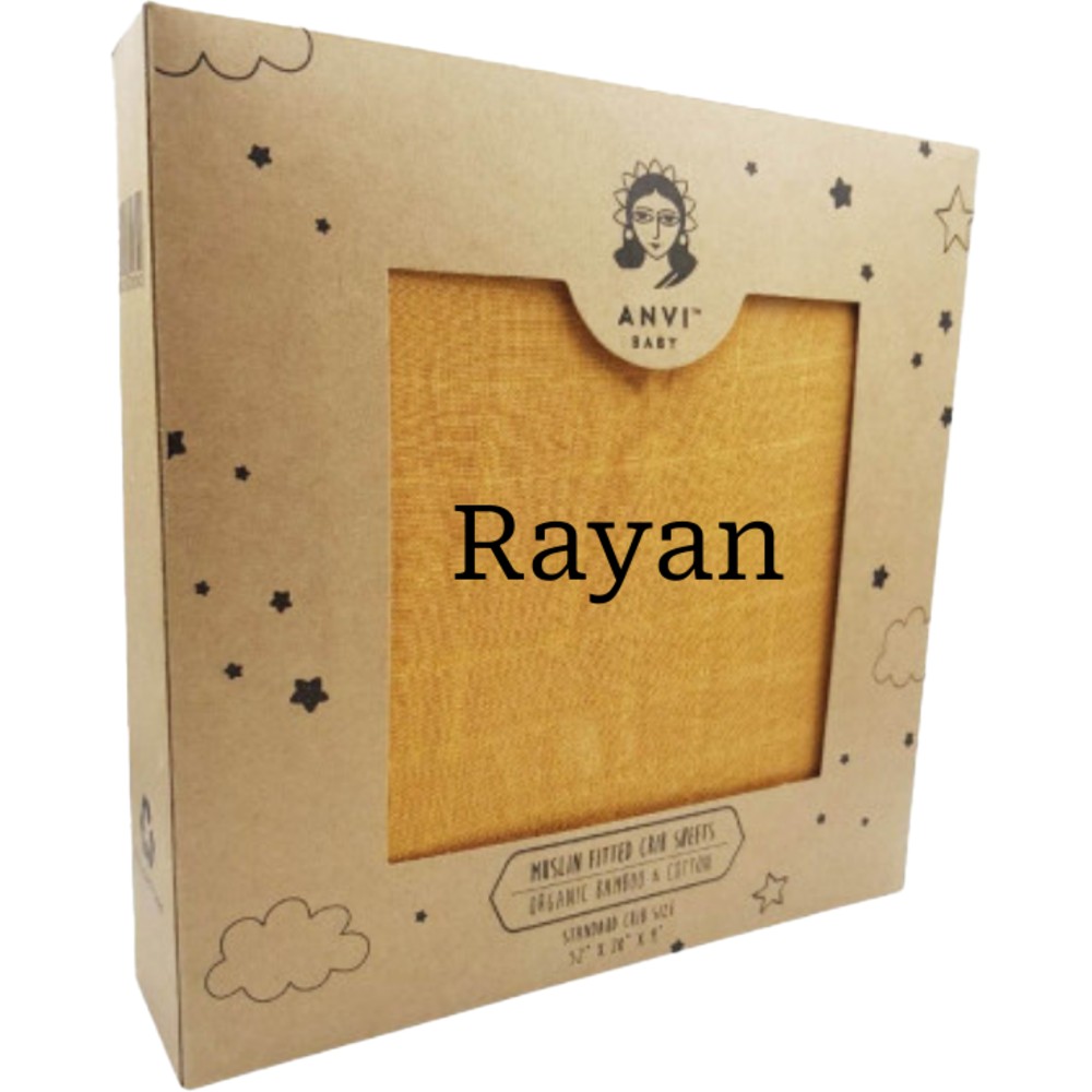 Anvi Baby - Personalized Organic Bamboo Muslin Fitted Sheet - Mustard