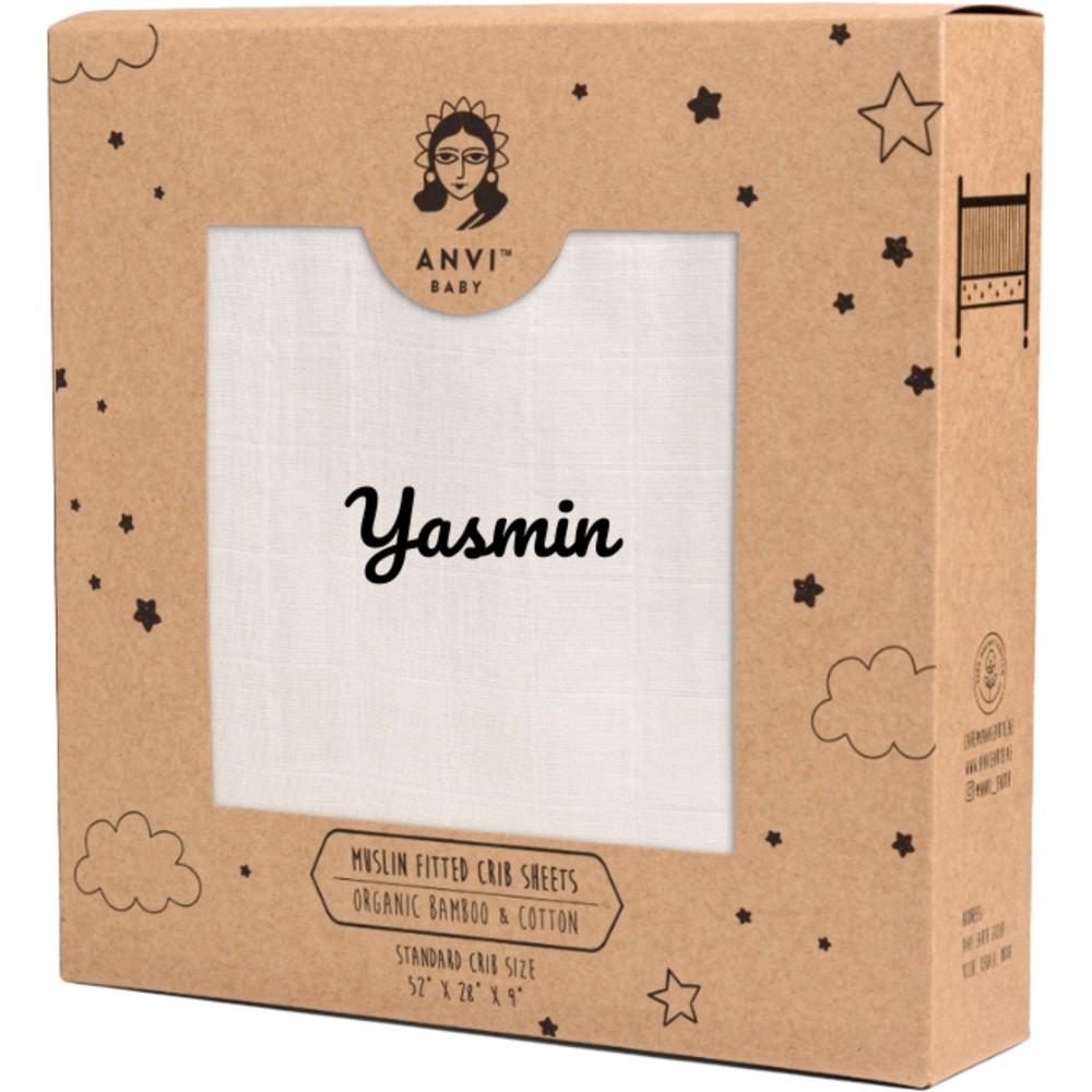 Anvi Baby - Personalized Organic Bamboo Muslin Fitted Sheet - White