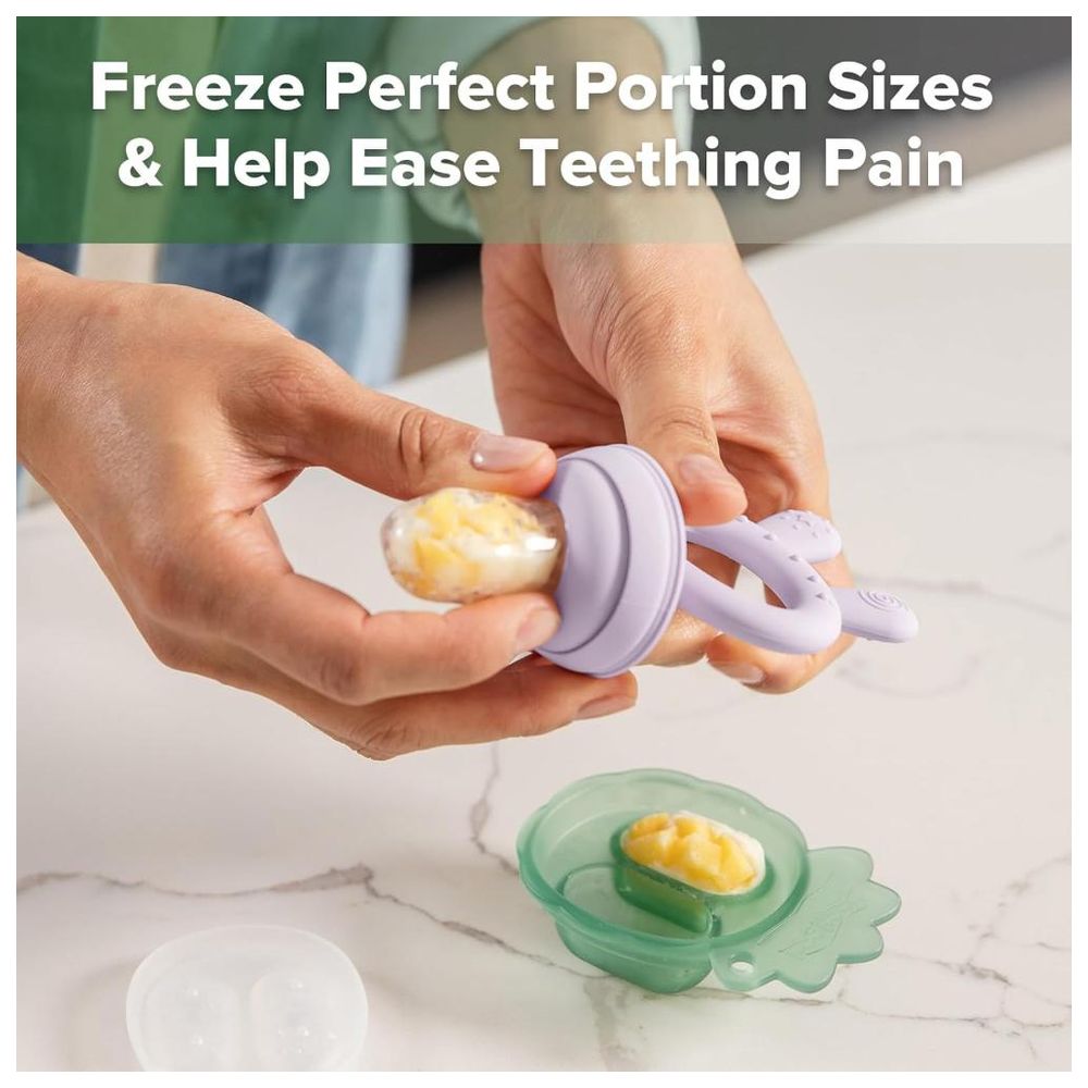 مجموعة هاكا فريز-إن-فيد لتغذية الأطفال بالطعام الطازج، تتضمن عضاضة وصينية للمضغ - لون لافندر - قطعتان