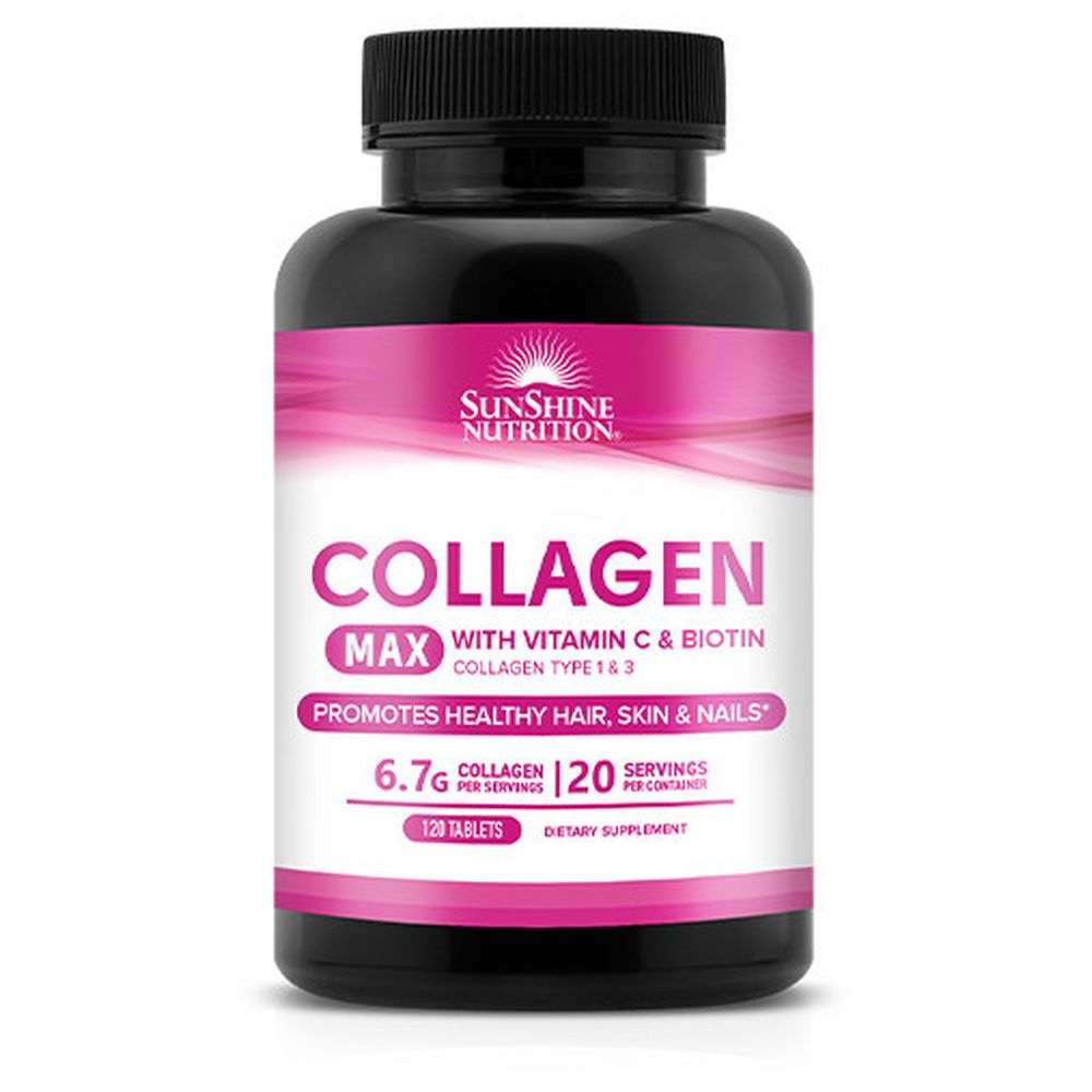 صن شاين نوترشن – حبوب كولاجين ماكس مع فيتامين سي والبيوتين – 120 حبة