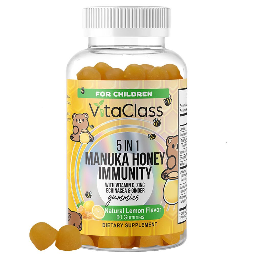 فيتاكلاس - حلوى مانوكا العسلية لتقوية المناعة للأطفال 5 في 1 - 60 قرصًا