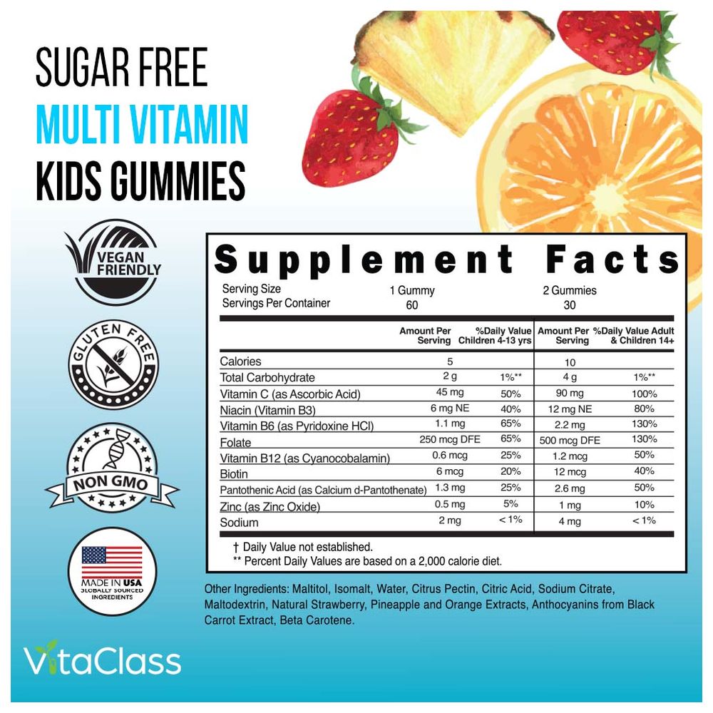 فيتاكلاس - حلوى فيتامينات متعددة خالية من السكر للأطفال - 60 قرصًا