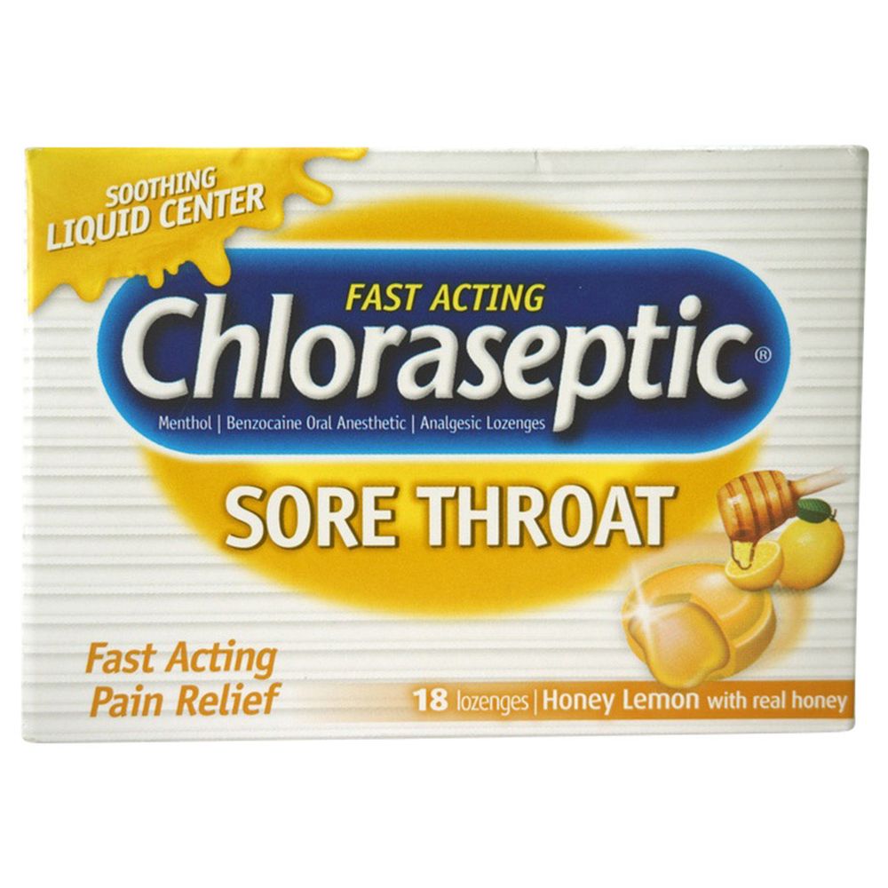 كلوراسيبتيك - أقراص استحلاب سريعة المفعول لتخفيف التهاب الحلق - بنكهة العسل والليمون - 18 قطعة