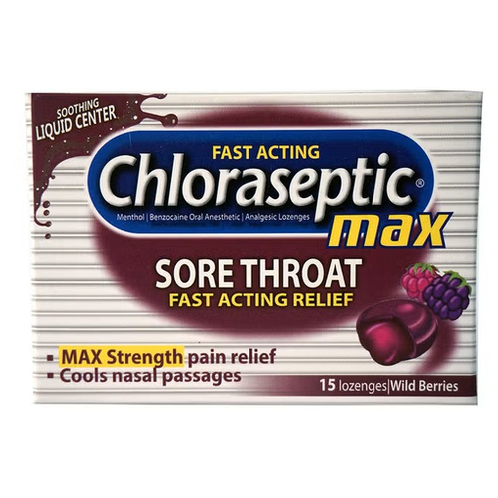 كلوراسيبتيك - أقراص استحلاب لتخفيف التهاب الحلق - توت بري - 15 قطعة