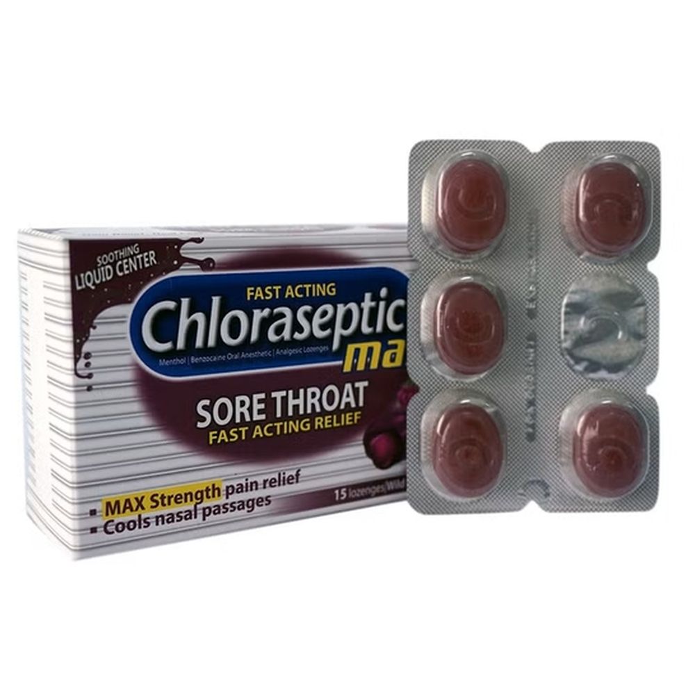 كلوراسيبتيك - أقراص استحلاب لتخفيف التهاب الحلق - توت بري - 15 قطعة