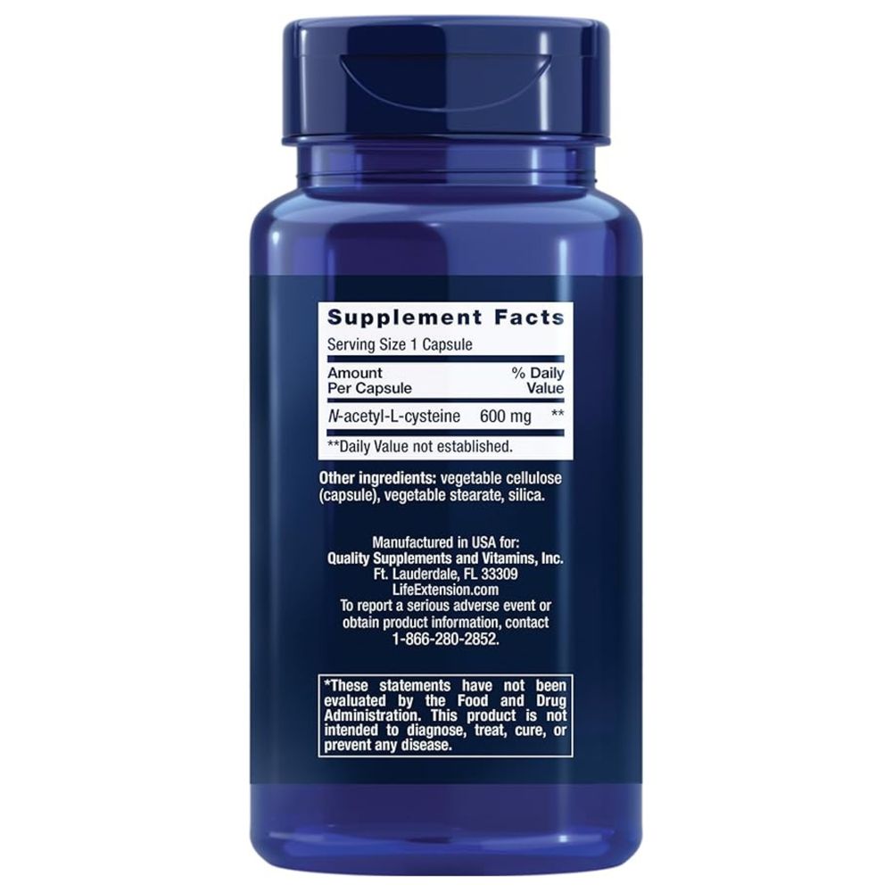 لايف إكستنشن - إن-أسيتيل-إل-سيستين 600 ملغ - 60 كبسولة نباتية