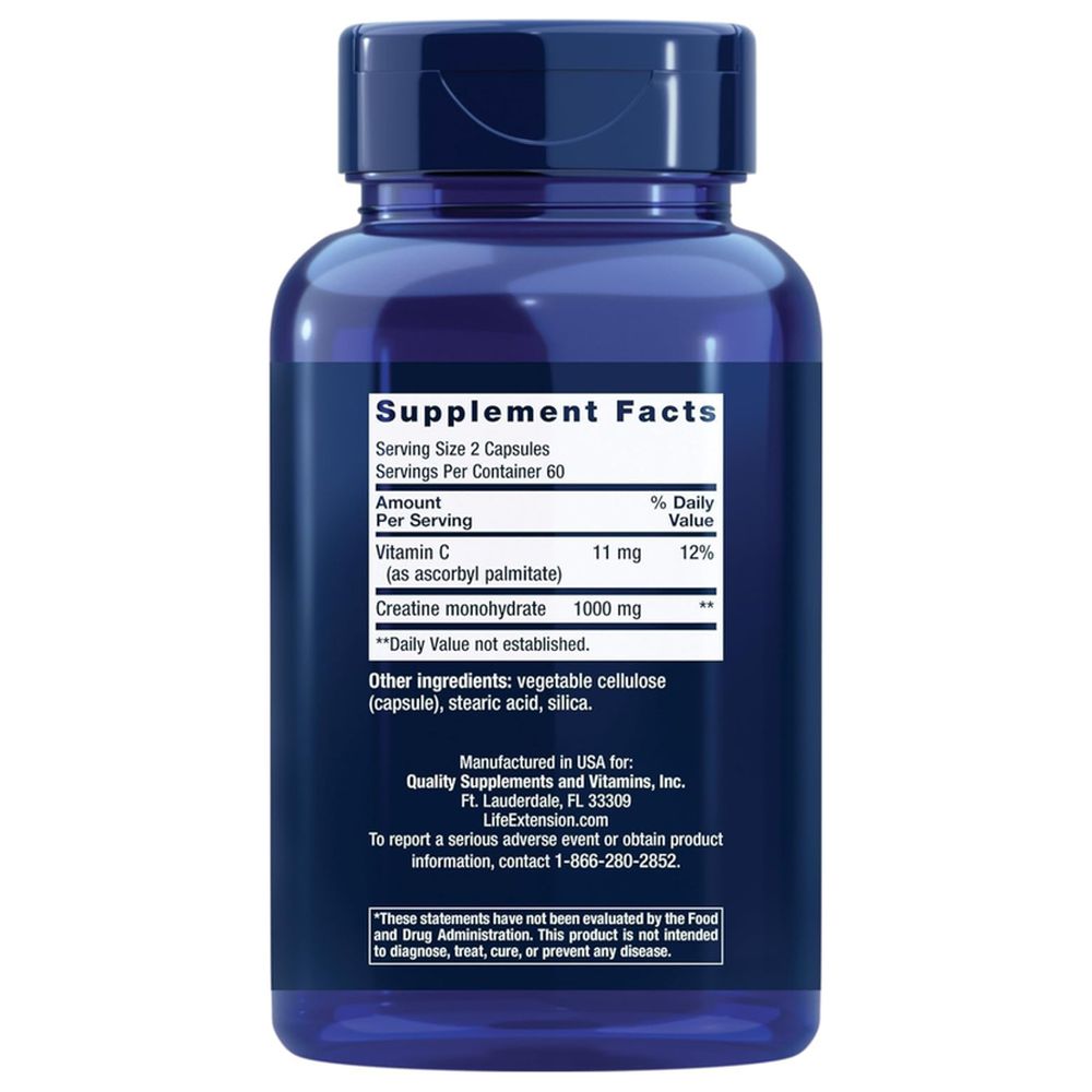 Life Extension - Creatine Capsules with Pure Creatine Monohydrate - 120 Veg Caps