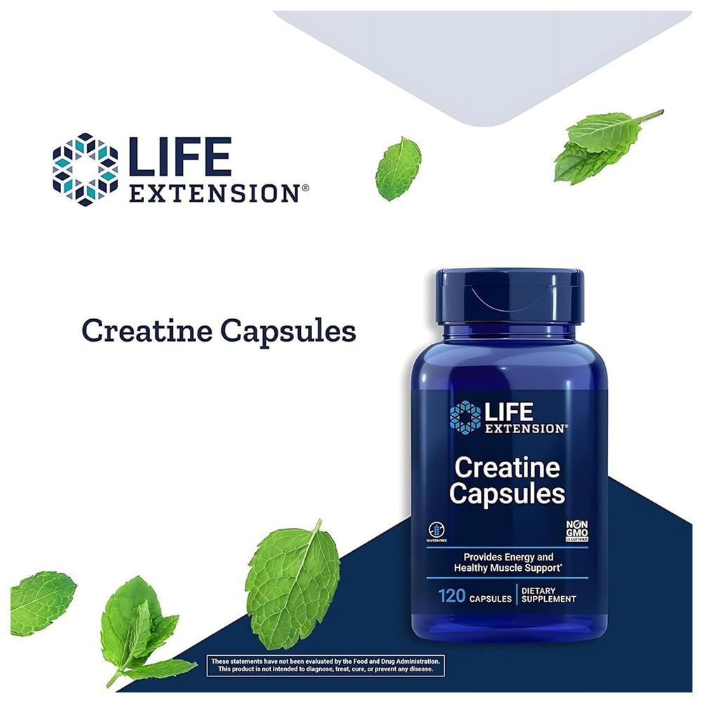لايف إكستنشن - كبسولات الكرياتين مع مونوهيدرات الكرياتين النقي - 120 كبسولة نباتية